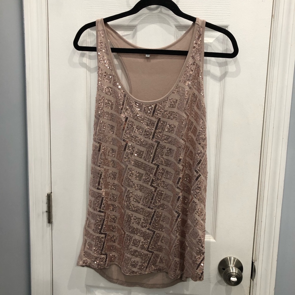 Y2K Charlotte Russe Tan Rose Gold Sequin Sparkle Racerback Tank Top XL Tags